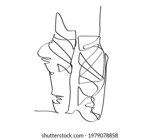 Ballet Pointe shoes continuous line drawing, vector illustration.