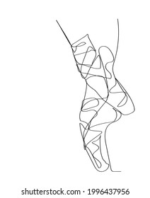 Ballet Pointe shoes continuous line drawing, vector illustration.