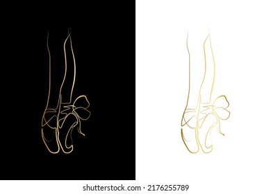 Ballet Pointe calza el dibujo de línea continua, ilustración vectorial. Línea de oro