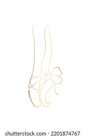 Ballet Pointe shoes continuous line drawing, vector illustration.  Gold Line Art, White Background	