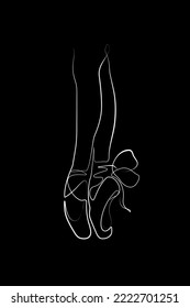 Ballet Pointe shoes continuous line drawing, vector illustration. White line Black background	