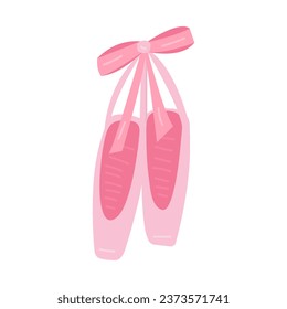 Ballet pointe shoes hanging on bow vector flat illustration