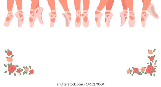 Ballet pointe shoes isolated on white background. Dance ballet banner. Vector illustration.