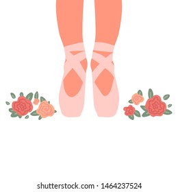 Ballet pointe shoes isolated on white background. Dance ballet postcard. Vector illustration.