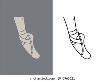 ballet pointe shoes vector icon in flat and outline