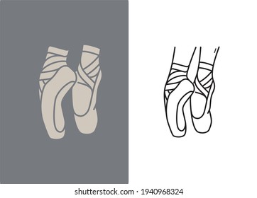 ballet pointe shoes vector icon in flat and outline