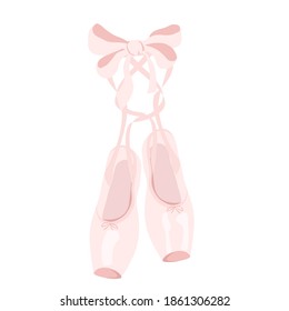 Ballet pointes shoes, with ribbon, pink. Ballerina fashion. Vector illustration, isolated icon