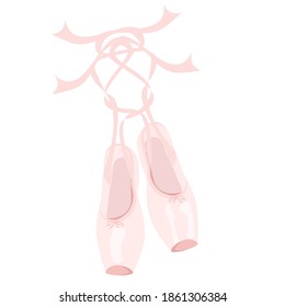 Ballet pointes shoes, with ribbon, pink. Ballerina fashion. Vector illustration, isolated icon
