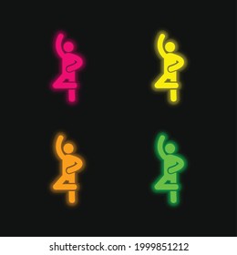 Ballet Pose four color glowing neon vector icon