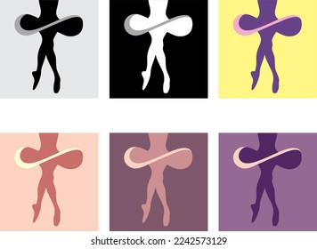 Ballet pose. Ballet icon set. Dancing legs. Dancing girl in ballet dress. Dance studio symbol. Vector illustration. Ballet shoes. Eps 10. Dance Application icon.