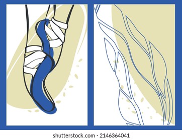 Ballet poster. Ballerina in line art style. Creative geometric poster. Line art wallpaper modern shape. Abstract illustration. Vector graphic illustration.
