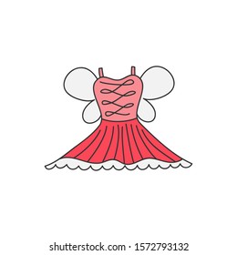 Ballet princess dress vector illustration. Hand drawn outlined pink skirt, dress, costume with wings. Isolated.