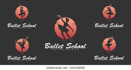 Ballet school logo design with luxury colour style Premium Vector