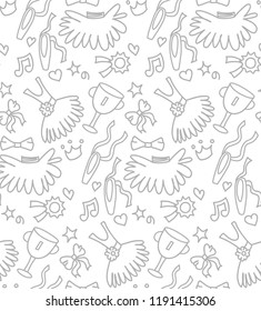 Ballet seamless pattern. Cartoon hand drawn ballroom dansing backgound. Ballerina symbols in vector