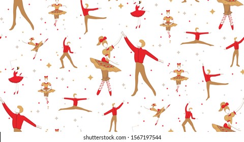 Ballet seamless pattern with girls, boys  and stars. cute ballerina seamless pattern