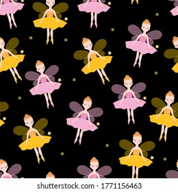 Ballet seamless pattern on black background