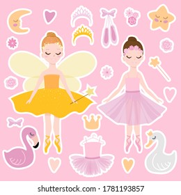 ballet set stickers on the pink background