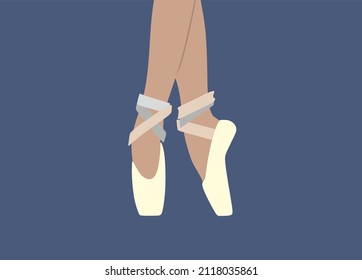 Ballet. Ballet shoe. Female classical ballet dancer. Prima ballerina performance in pointe shoes. Pas. Tutu. Ballet class,lessons. Contemporary,modern dance. Colorful Isolated flat vector illustration