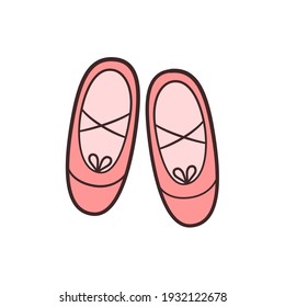 Ballet shoes. Accessories for dancing classes. Isolated vector illustration in doodle style on white background