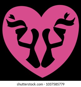 Ballet shoes icon concluded in pink the heart on a black background. Colored vector illustration print, poster, card, t-shirt.