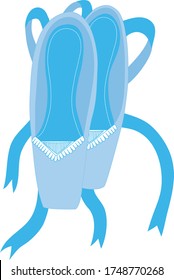 Ballet shoes isolated on white background. Vector illustration. Blue pointe shoes with ribbon. Cute style.
