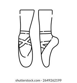 Ballet Shoes Outline Doodle style, pair of pointed shoes representing performing arts and dance, ideal for stage performers and dance instructors.