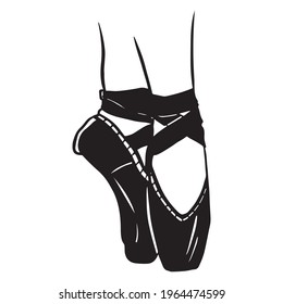 Ballet shoes. Pointe shoes. Dance shoes. Silhouette. Cartoon style. Vector illustration isolated for design and decoration.