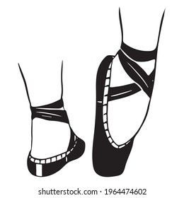Ballet shoes. Pointe shoes. Dance shoes. Silhouette. Cartoon style. Vector illustration isolated for design and decoration.