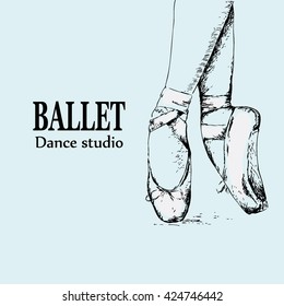 Ballet shoes poster, logo, emblem of the ballet school, studio, company. Vector illustration