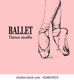 Ballet shoes poster, logo, emblem of the ballet school, studio, company. Vector illustration