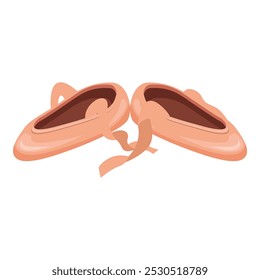 Ballet shoes with satin ribbons lying crossed over each other on white background