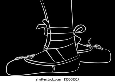 Ballet shoes in third position, illustration