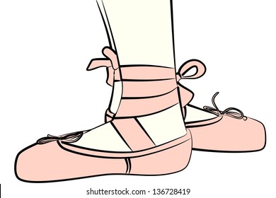 Ballet shoes in third position, illustration