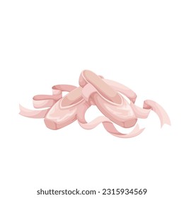 Ballet shoes vector illustration. Cartoon isolated pink ballet slippers with ribbons and points, pair of pointe shoes for professional ballerina classic dance to music, satin elegant footwear