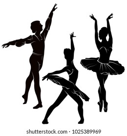 Ballet. Silhouette of feet of dancing people. Vector Illustration