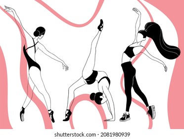 
ballet silhouette girls women sports fitness black pink pose plastic twine pointe shoes sportswear