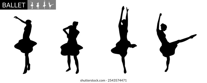 Silhueta de balé isolada sobre fundo branco. Bailarina feminina em competição esportiva. Ilustração vetorial.