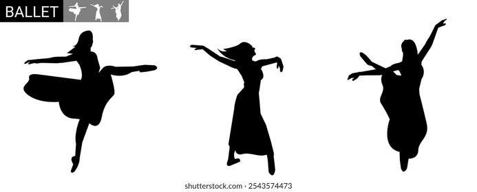 Ballet silhouette isolated on white background. Female ballerina at sports competition. Vector illustration.