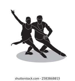 ballet skating couple outline, ice sport dance concept silhouette