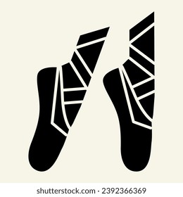 Ballet solid icon. Ballet pointes glyph style pictogram on beige background. Dance studio symbol for mobile concept and web design. Vector graphics