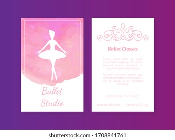 Ballet Studio Card Template, Ballet Classes, Choreography School for Kids Invitation Card, Flyer, Certificate Vector Illustration