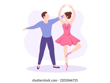 Ballet Template Hand Drawn Cartoon Flat Illustration Couple Ballerina Dancing Wearing Tutu Costumes on Stage Design