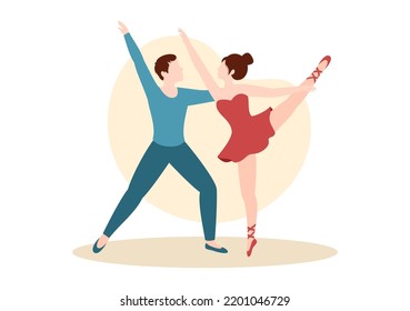 Ballet Template Hand Drawn Cartoon Flat Illustration Couple Ballerina Dancing Wearing Tutu Costumes on Stage Design