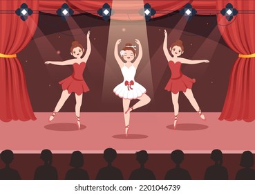 Ballet Template Hand Drawn Cartoon Flat Illustration Female Beautiful Ballerina Dancing Wearing Tutu Costumes on Stage Design