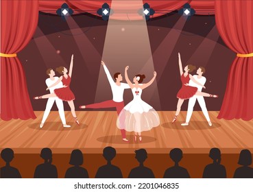 Ballet Template Hand Drawn Cartoon Flat Illustration Couple Ballerina Dancing Wearing Tutu Costumes on Stage Design