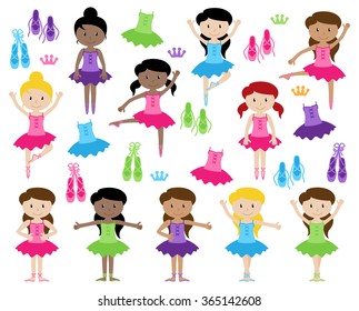 Ballet Themed Vector Collection with Diverse Girls