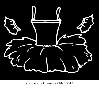 ballet tutu with hangers, hand-drawn in sketch style with white outline. Ballerina Dress for logo, labels and packaging for dance design template
