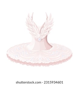 Ballet tutu vector illustration. Cartoon isolated beautiful pink dress with wings for ballerina dancing classic ballet dance of princess swan, luxury fashion skirt with gems for theater performance