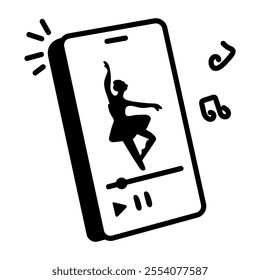 Ballet video play in a mobile, hand drawn icon 
