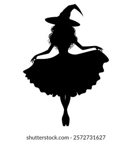 Ballet witch girl dancing alone silhouette graphic design on white. Vector illustration.